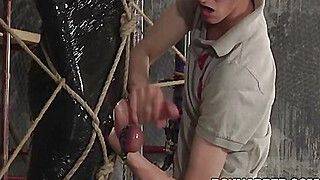 Restrained twink gets his big dick deepthroated by horny dom - gayxo.com