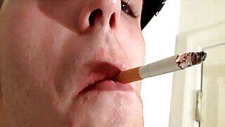 Chain smoker toying his dick with a pump and cumming - gayxo.com